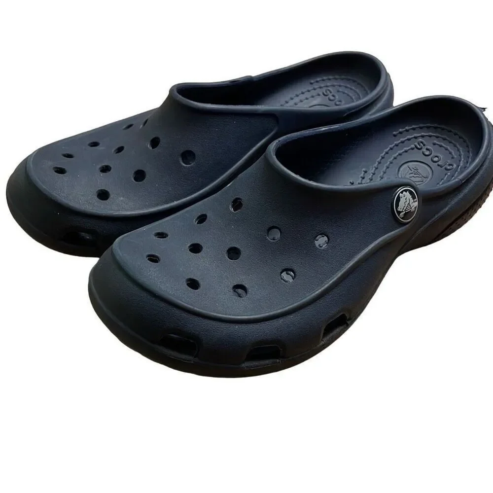 EUC Navy Blue Crocs Feminine Non-Clunky Slip On Clogs - Size W5/J2 - Rare Style!